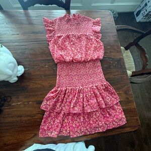 Aqua Pink Floral Ruffle Dress